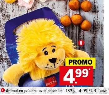 Promoties Animal en peluche avec chocolat - Favorina - Geldig van 17/09/2018 tot 22/09/2018 bij Lidl