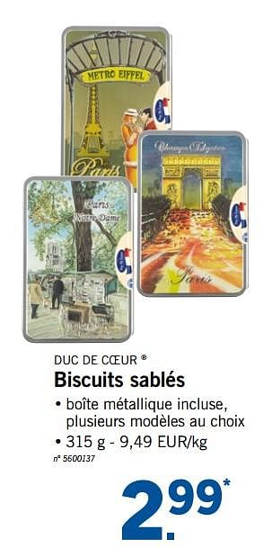 Promotions Biscuits sablés - Duc De Coeur - Valide de 17/09/2018 à 22/09/2018 chez Lidl