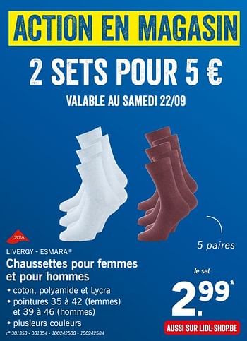 Promotions Chaussettes pour femmes et pour hommes - Livergy - Valide de 17/09/2018 à 22/09/2018 chez Lidl