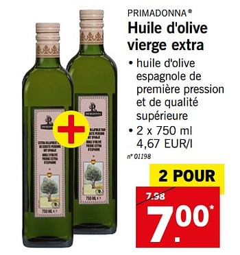 Promotions Huile d`olive vierge extra - Primadonna - Valide de 17/09/2018 à 22/09/2018 chez Lidl