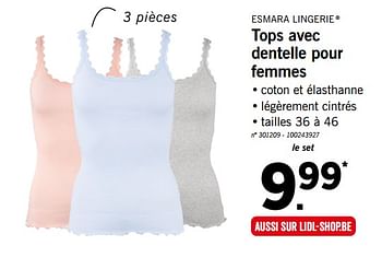 Promotions Tops avec dentelle pour femmes - Esmara Lingerie - Valide de 17/09/2018 à 22/09/2018 chez Lidl