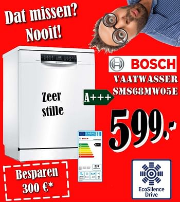 Promoties Bosch vaatwasser sms68mw05e - Bosch - Geldig van 01/09/2018 tot 30/09/2018 bij Electro Zschau