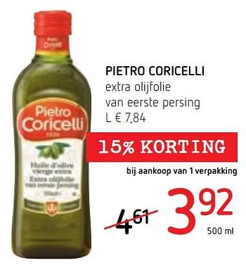 Promotions Pietro coricelli extra olijfolie van eerste persing - Pietro Coricelli - Valide de 13/09/2018 à 26/09/2018 chez Spar (Colruytgroup)
