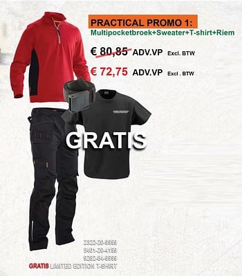 Promoties Multipocketbroek+sweater+t-shirt+riem - JOBMAN - Geldig van 20/08/2018 tot 23/09/2018 bij Europoint