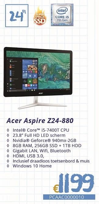 Promoties Acer aspire z24-880 - Acer - Geldig van 01/09/2018 tot 30/09/2018 bij Compudeals