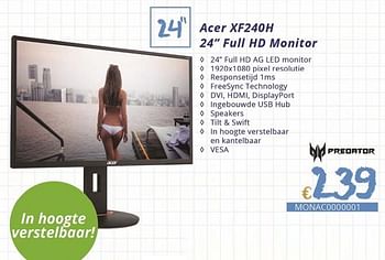 Promoties Acer fx240h 24 - Acer - Geldig van 01/09/2018 tot 30/09/2018 bij Compudeals