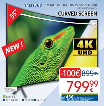 Promoties Samsung smart ultra hd-tv 55``-140 cm ue55nu7300wxxn - Samsung - Geldig van 01/09/2018 tot 30/09/2018 bij Eldi