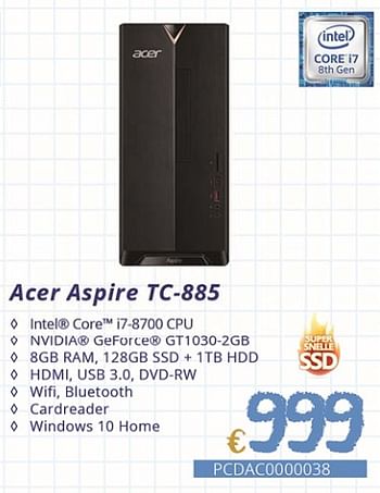 Promoties Acer aspire tc-885 - Acer - Geldig van 01/09/2018 tot 30/09/2018 bij Compudeals