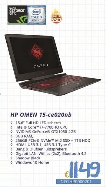 Promoties Hp omen 15-ce020nb - HP - Geldig van 01/09/2018 tot 30/09/2018 bij Compudeals
