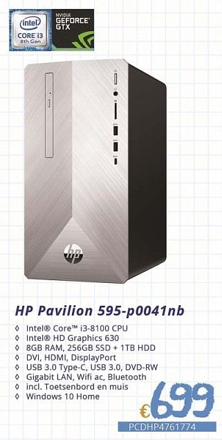 Promoties Hp pavilion 595-p0041nb - HP - Geldig van 01/09/2018 tot 30/09/2018 bij Compudeals