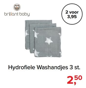 Promoties Hydrofiele washandjes 3 st - Briljant Baby - Geldig van 01/09/2018 tot 01/10/2018 bij Baby-Dump