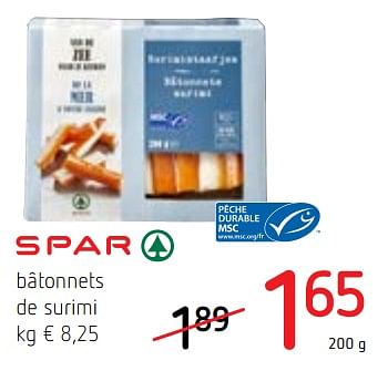 Promoties Bâtonnets de surimi - Spar - Geldig van 13/09/2018 tot 26/09/2018 bij Spar (Colruytgroup)