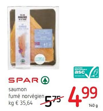 Promotions Saumon fumé norvégien - Spar - Valide de 13/09/2018 à 26/09/2018 chez Spar (Colruytgroup)