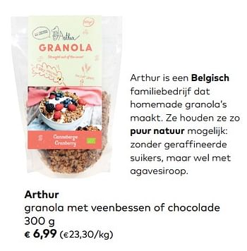 Promotions Arthur granola met veenbessen of chocolade - Arthur - Valide de 05/09/2018 à 02/10/2018 chez Bioplanet