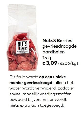 Promotions Nuts+berries gevriesdroogde aardbeien - Nuts & Berries - Valide de 05/09/2018 à 02/10/2018 chez Bioplanet