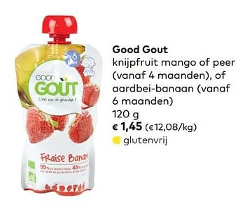 Promoties Good gout knijpfruit mango of peer vanaf 4 maanden, of aardbei-banaan - Good Goût - Geldig van 05/09/2018 tot 02/10/2018 bij Bioplanet