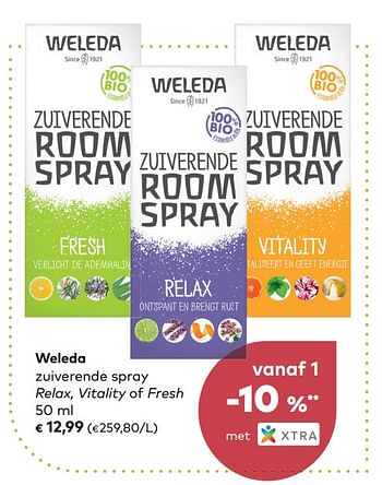 Promoties Weleda zuiverende spray relax, vitality of fresh - Weleda - Geldig van 05/09/2018 tot 02/10/2018 bij Bioplanet