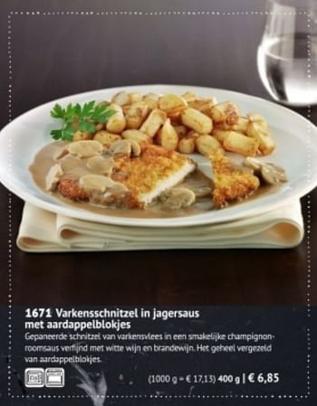 Promoties Varkensschnitzel in jagersaus met aardappelblokjes - Huismerk - Bofrost - Geldig van 01/09/2018 tot 26/02/2019 bij Bofrost
