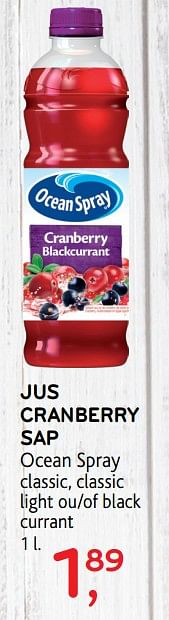 Promotions Jus cranberry sap - Ocean Spray - Valide de 12/09/2018 à 25/09/2018 chez Alvo