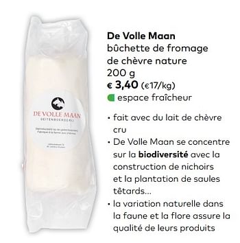 Promotions De volle maan bûchette de fromage de chèvre nature - De Volle Maan - Valide de 05/09/2018 à 02/10/2018 chez Bioplanet