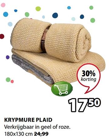 Promoties Krypmure plaid - Huismerk - Jysk - Geldig van 10/09/2018 tot 23/09/2018 bij Jysk
