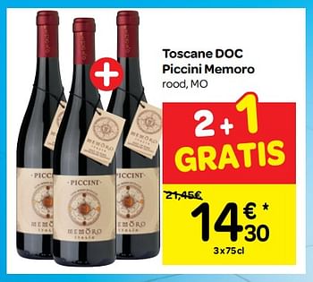 Promoties Toscane doc piccini memoro rood, mo - Rode wijnen - Geldig van 12/09/2018 tot 24/09/2018 bij Carrefour