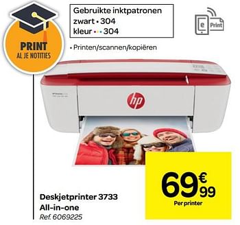 Promoties Hp deskjetprinter 3733 all-in-one - HP - Geldig van 12/09/2018 tot 24/09/2018 bij Carrefour