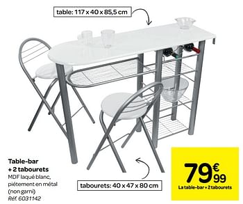 Promoties Table-bar + 2 tabourets - Huismerk - Carrefour  - Geldig van 12/09/2018 tot 24/09/2018 bij Carrefour
