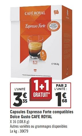 Promotions Capsules espresso forte compatibles dolce gusto cafe royal - Café Royal  - Valide de 11/09/2018 à 23/09/2018 chez Géant Casino