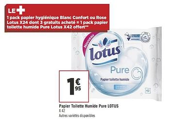 Promotions Papier toilette humide pure lotus - Lotus Nalys - Valide de 11/09/2018 à 23/09/2018 chez Géant Casino