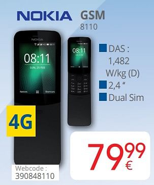 Promotions Nokia gsm 8110 - Nokia - Valide de 01/09/2018 à 30/09/2018 chez Eldi