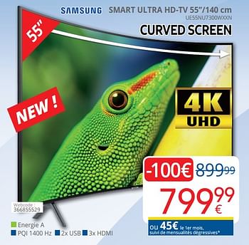 Promotions Samsung smart ultra hd-tv 55``-140 cm ue55nu7300wxxn - Samsung - Valide de 01/09/2018 à 30/09/2018 chez Eldi