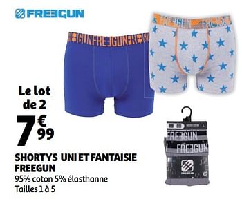 Promotions Shortys uni et fantaisie freegun - Freegun - Valide de 12/09/2018 à 18/09/2018 chez Auchan Ronq