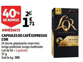 Promotions Capsules de café espresso l`or - Douwe Egberts - Valide de 12/09/2018 à 18/09/2018 chez Auchan Ronq