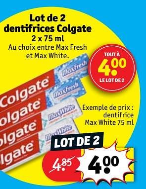 Promotions Dentifrice max white - Colgate - Valide de 11/09/2018 à 23/09/2018 chez Kruidvat