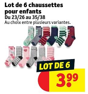 Promotions Lot de 6 chaussettes pour enfants - Produit maison - Kruidvat - Valide de 11/09/2018 à 23/09/2018 chez Kruidvat