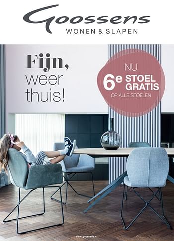 Promoties 6 e stoel gratis op alle stoelen - Huismerk - Goossens Wonen & Slapen - Geldig van 16/09/2018 tot 07/10/2018 bij Goossens Wonen & Slapen