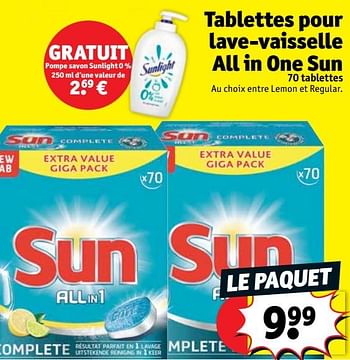 Promotions Tablettes pour lave-vaisselle all in one sun - Sun - Valide de 11/09/2018 à 23/09/2018 chez Kruidvat