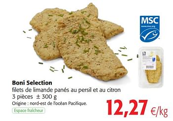Promoties Boni selection filets de limande panés au persil et au citron - Boni - Geldig van 12/09/2018 tot 25/09/2018 bij Colruyt