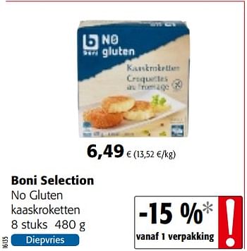 Promoties Boni selection no gluten kaaskroketten - Boni - Geldig van 12/09/2018 tot 25/09/2018 bij Colruyt