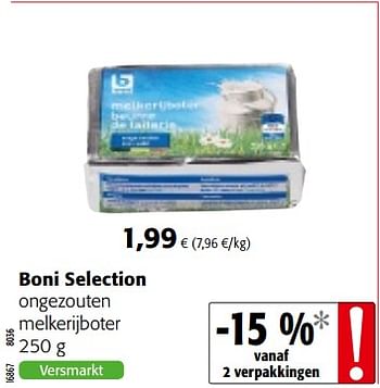 Promoties Boni selection ongezouten melkerijboter - Boni - Geldig van 12/09/2018 tot 25/09/2018 bij Colruyt