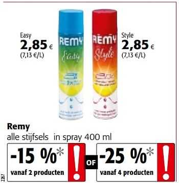 Promoties Remy alle stijfsels in spray - Remy - Geldig van 12/09/2018 tot 25/09/2018 bij Colruyt