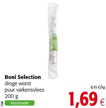 Promoties Boni selection droge worst puur varkensvlees - Boni - Geldig van 12/09/2018 tot 25/09/2018 bij Colruyt