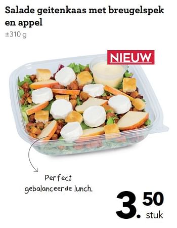 Promoties Salade geitenkaas met breugelspek en appel - Huismerk - Buurtslagers - Geldig van 14/09/2018 tot 20/09/2018 bij Buurtslagers