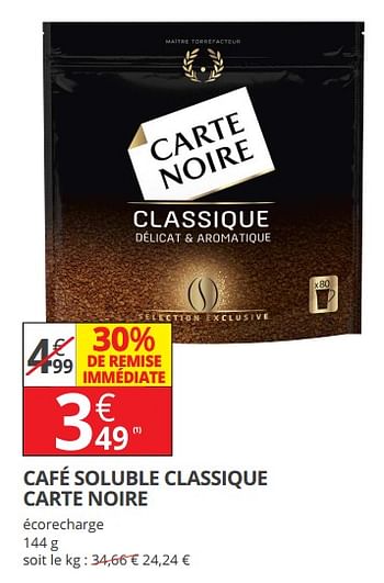 Promotions Café soluble classique carte noire - CarteNoire - Valide de 12/09/2018 à 23/09/2018 chez Auchan Ronq