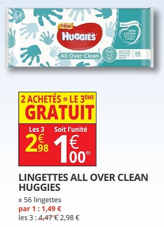 Promotions Lingettes all over clean huggies - Huggies - Valide de 12/09/2018 à 23/09/2018 chez Auchan Ronq