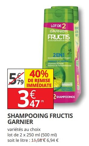 Promoties Shampooing fructis garnier - Garnier - Geldig van 12/09/2018 tot 23/09/2018 bij Auchan
