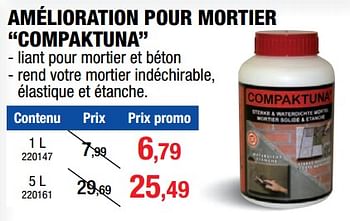 Promotions Amélioration pour mortier compaktuna - Compactuna - Valide de 12/09/2018 à 23/09/2018 chez Hubo