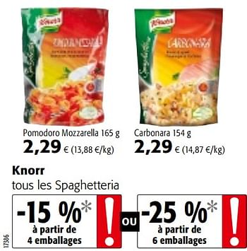 Promotions Knorr tous les spaghetteria - Knorr - Valide de 12/09/2018 à 25/09/2018 chez Colruyt