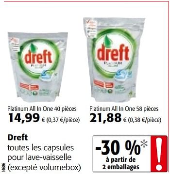 Promoties Dreft toutes les capsules pour lave-vaisselle excepté volumebox - Dreft - Geldig van 12/09/2018 tot 25/09/2018 bij Colruyt